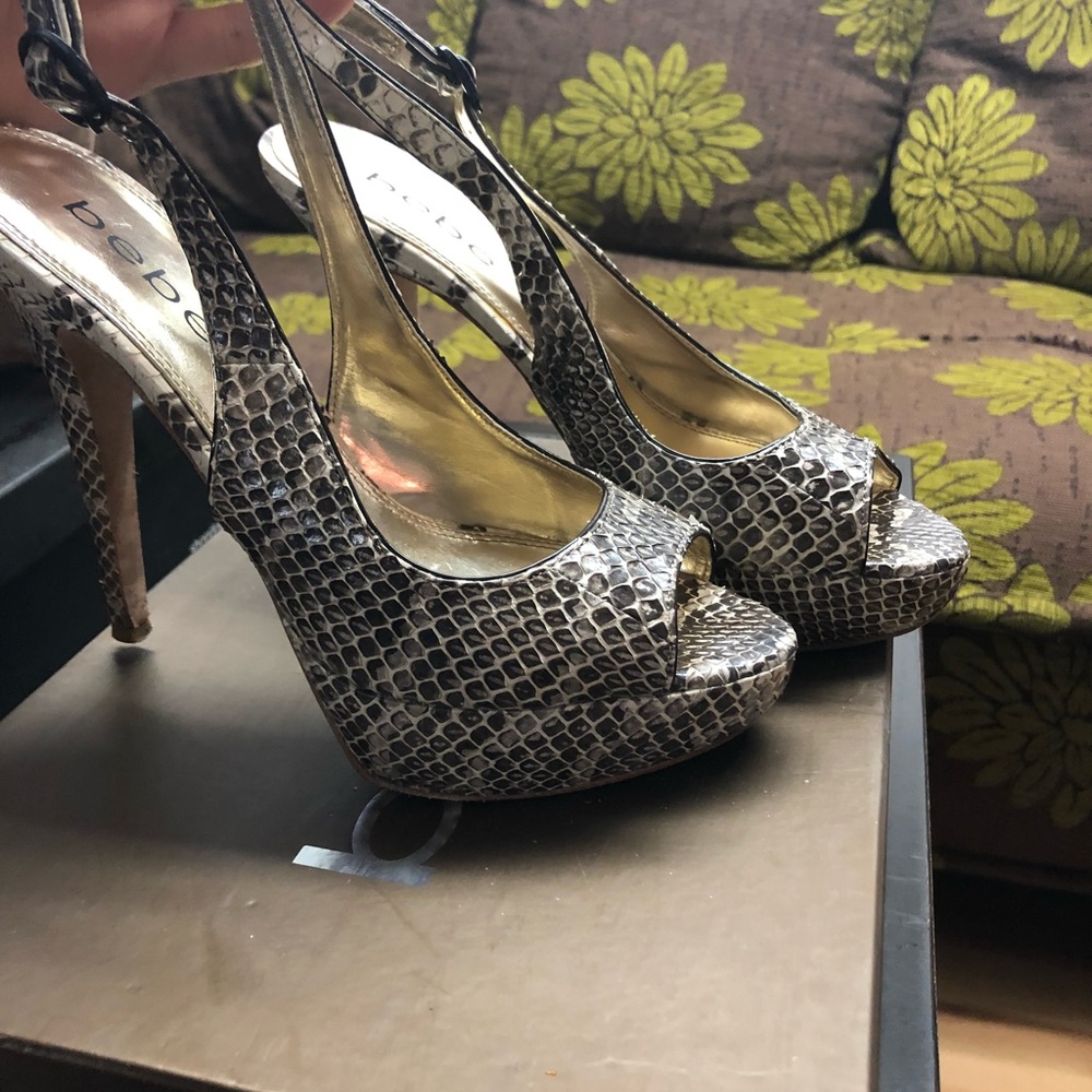 BEBE python peep toe pumps